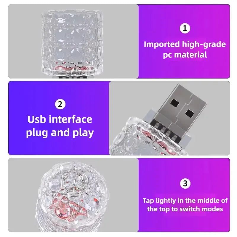 USB Car LED Atmosphere Light – 7 Colors & Gradient Touch Control