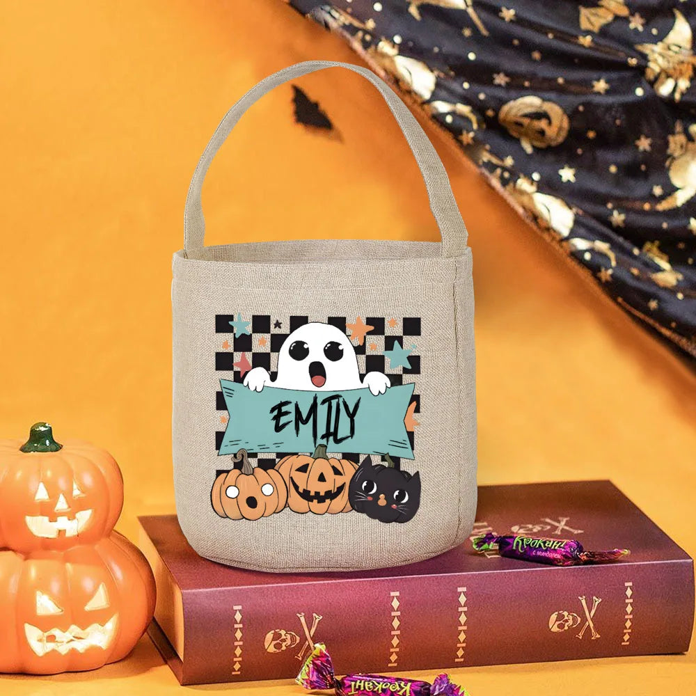 Personalized Halloween Candy Tote Bag – Custom Pumpkin Design