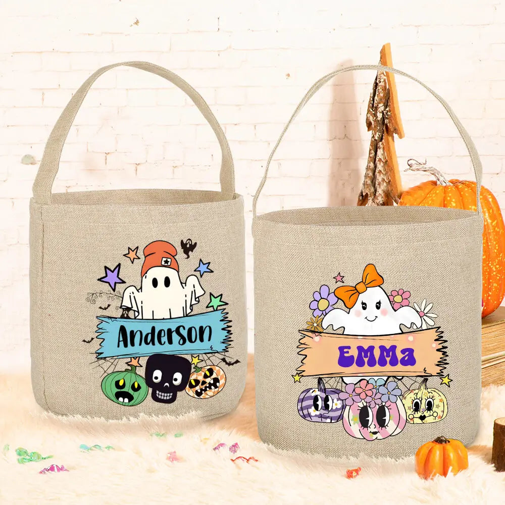 Personalized Ghost Halloween Trick-or-Treat Linen Bag for Kids