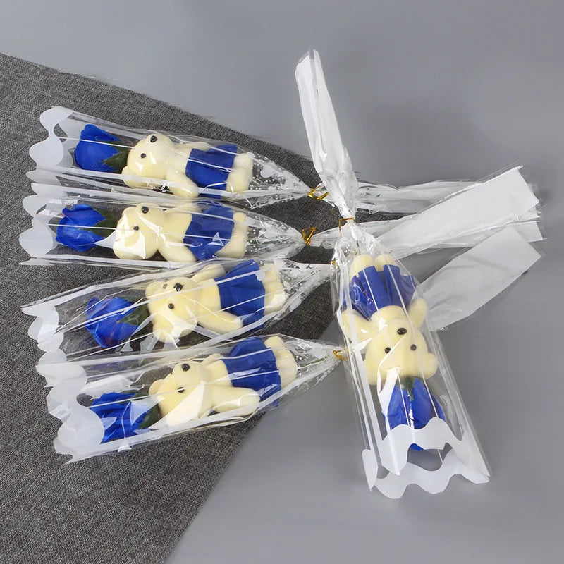 Soap Rose Bouquet with Teddy Bear – Artificial Flower Gift