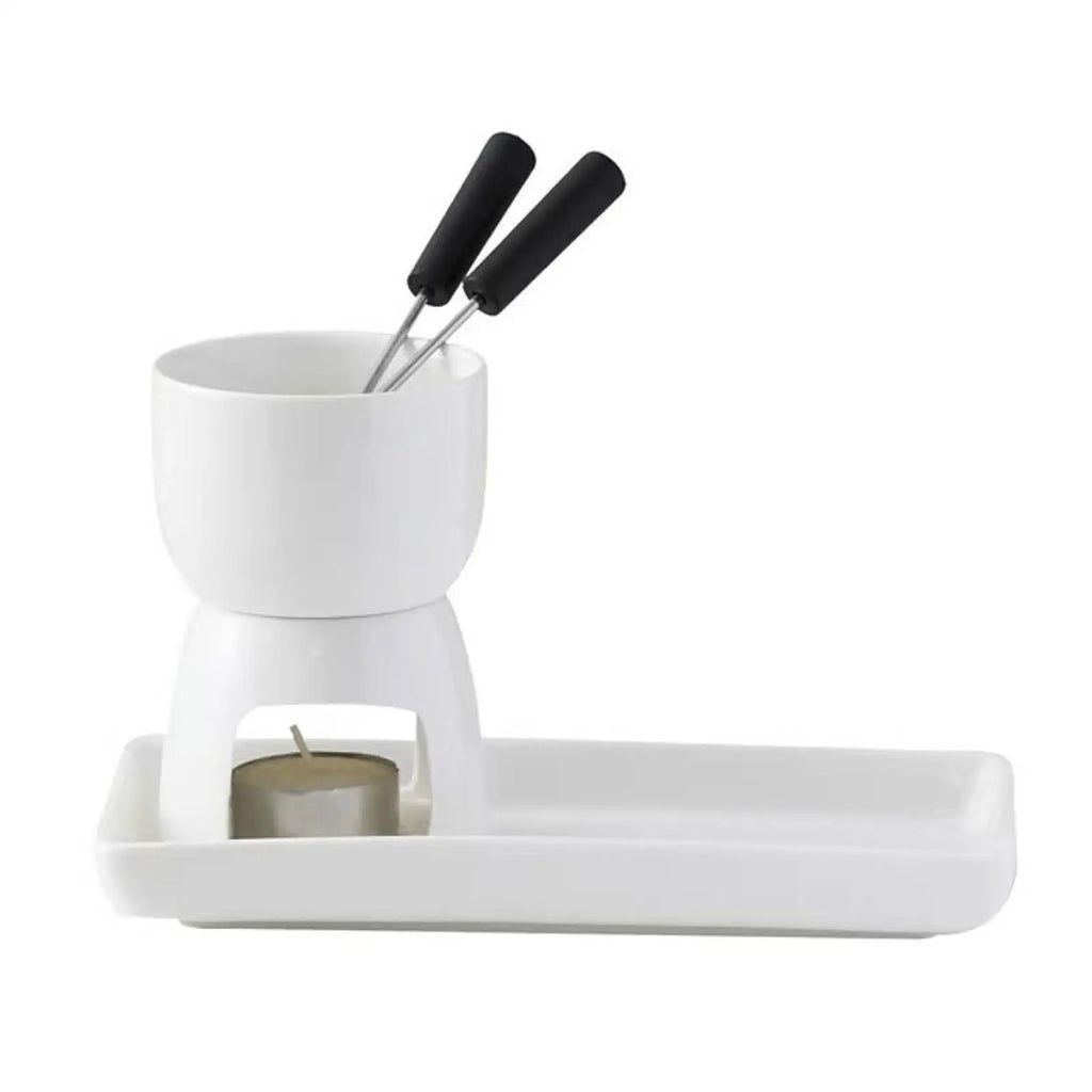 Porcelain Fondue Pot Set with Tray & Forks – Chocolate Cheese