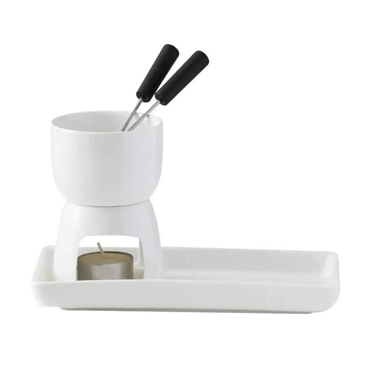 Porcelain Fondue Pot Set with Tray & Forks – Chocolate Cheese