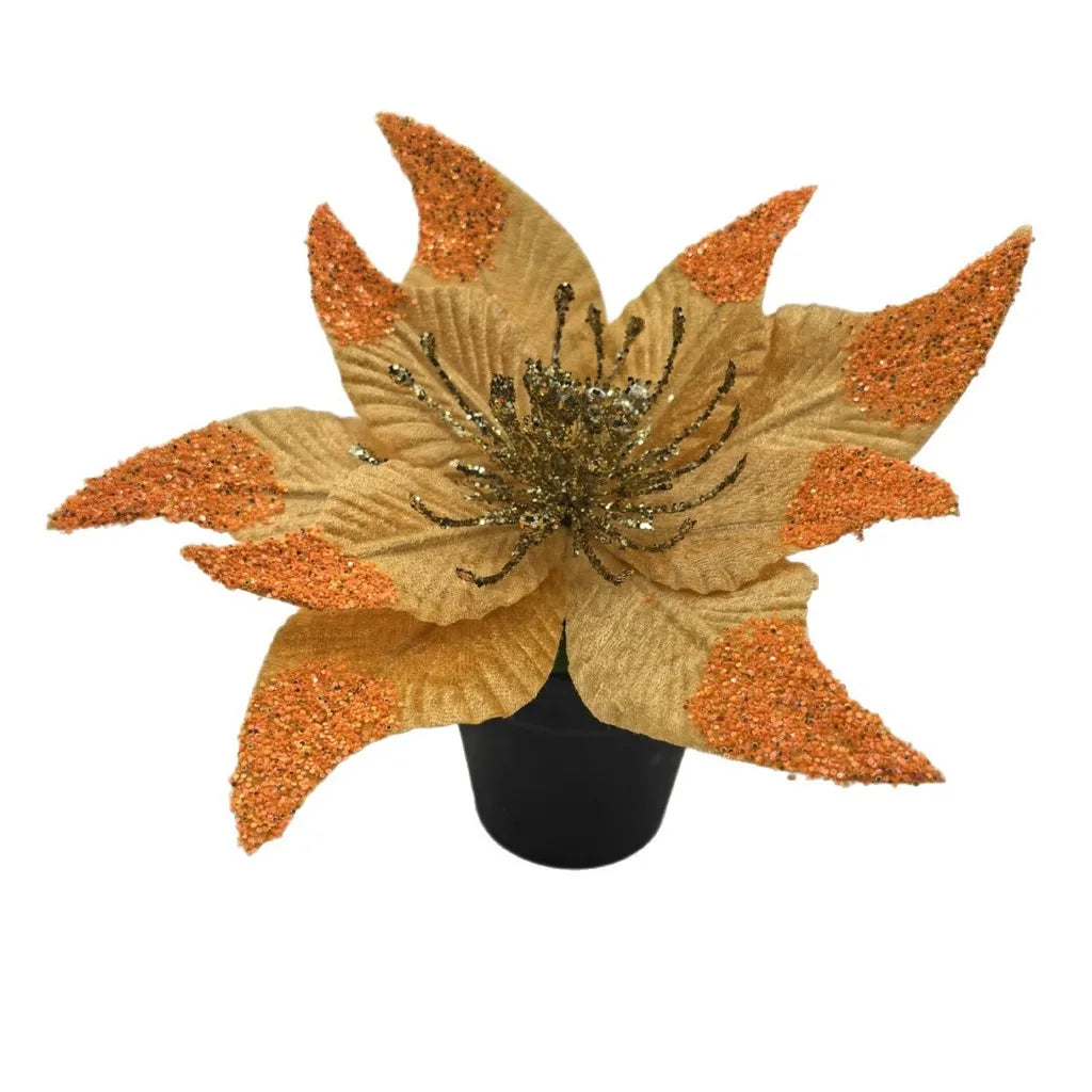 Velvet Flocked Glitter Artificial Christmas Flower Stem