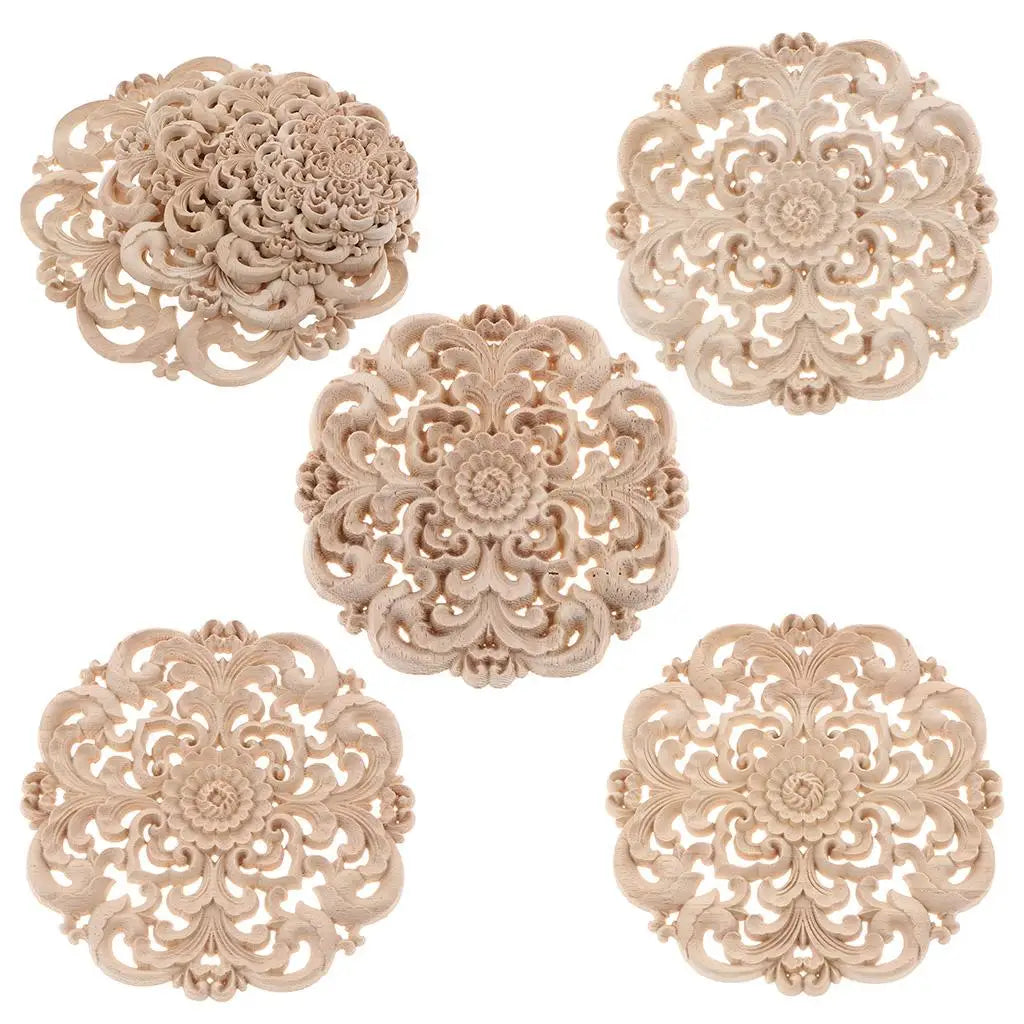Wooden Carved Flower Applique – Unpainted Retro Onlay Decal