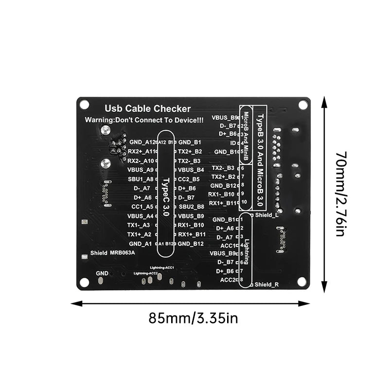 USB Cable Tester Board – Type-C, Micro & Lightning LED Tester