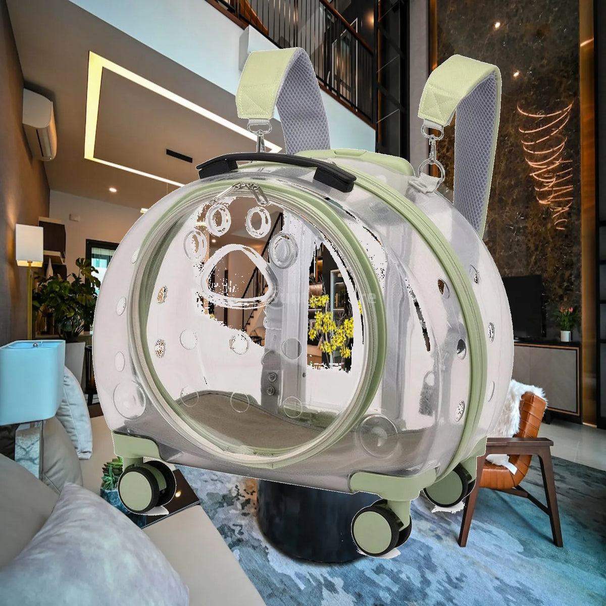 Wheeled Transparent Hard-Sided Pet Carrier Suitcase for Cats & Dogs