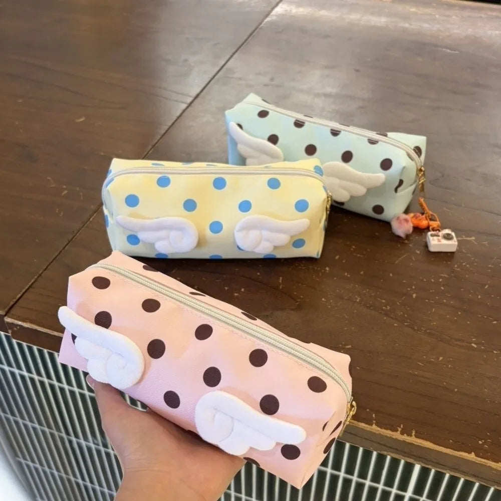 3D Angel Wings Kawaii Pencil Pouch – Polka Dot Pen Bag