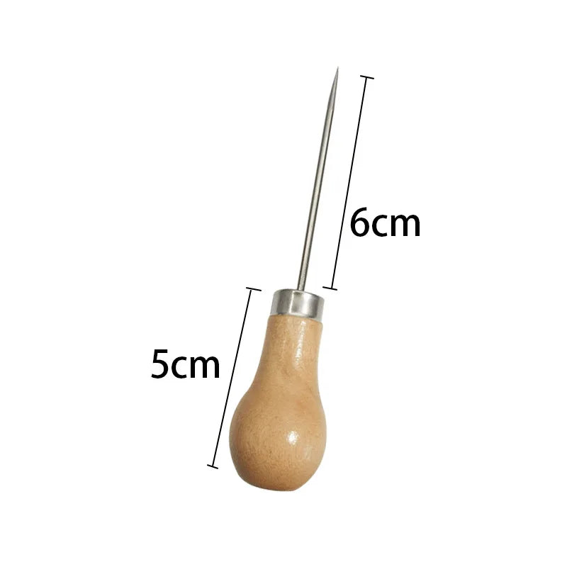 Leather Stitching Awl – Wood Handle Hole Punch Sewing Tool