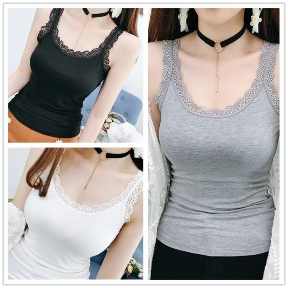 Women's Lace Trim Sleeveless Cami Tank Top | Slim Vest