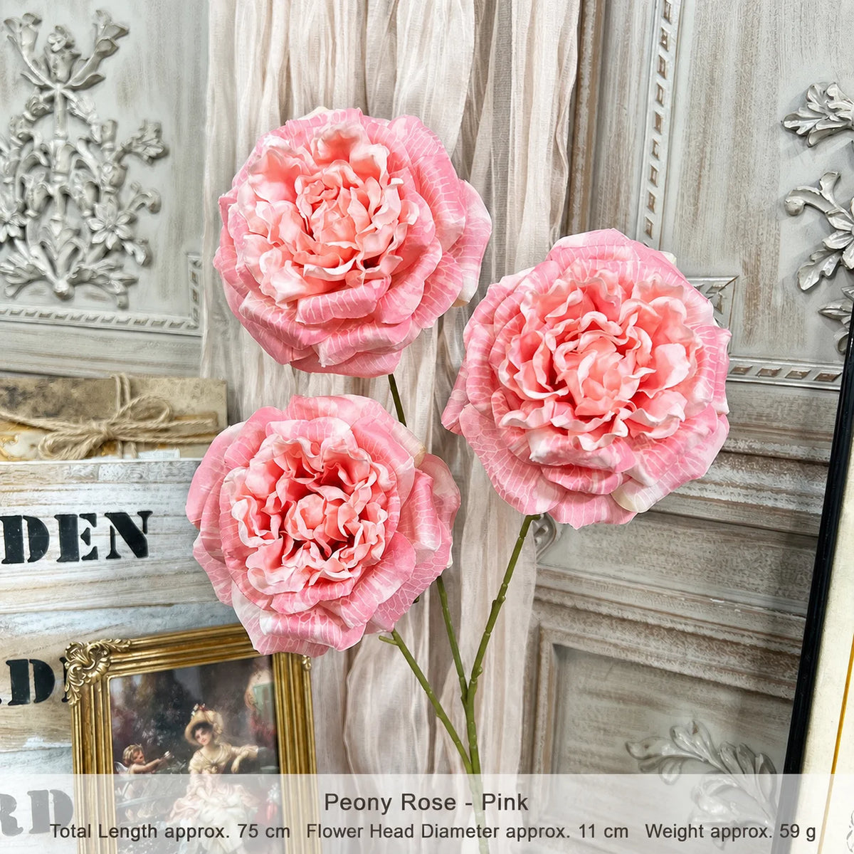 Silk Lychee Rose Artificial Flower Stem | 3 Heads, 10 Colors