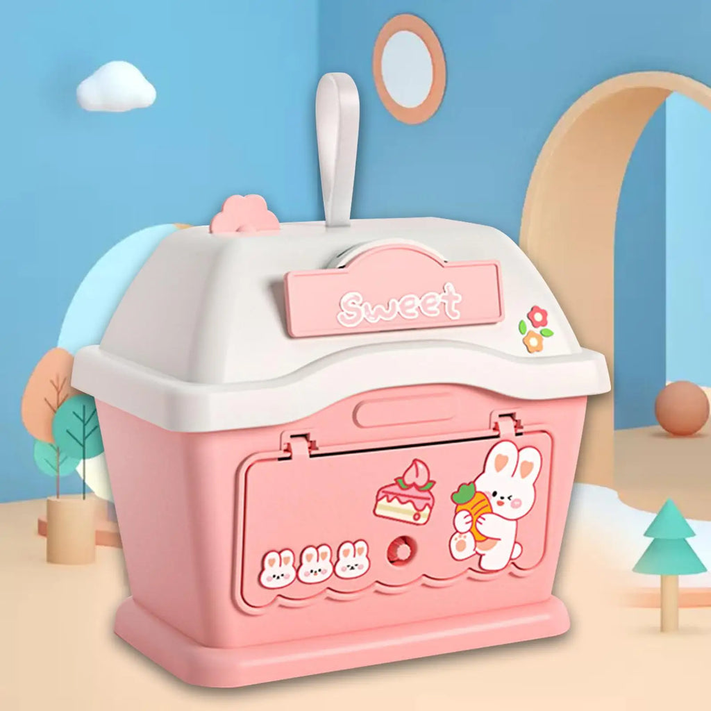 House Piggy Bank with DIY Stickers & Key – Kids Money Box