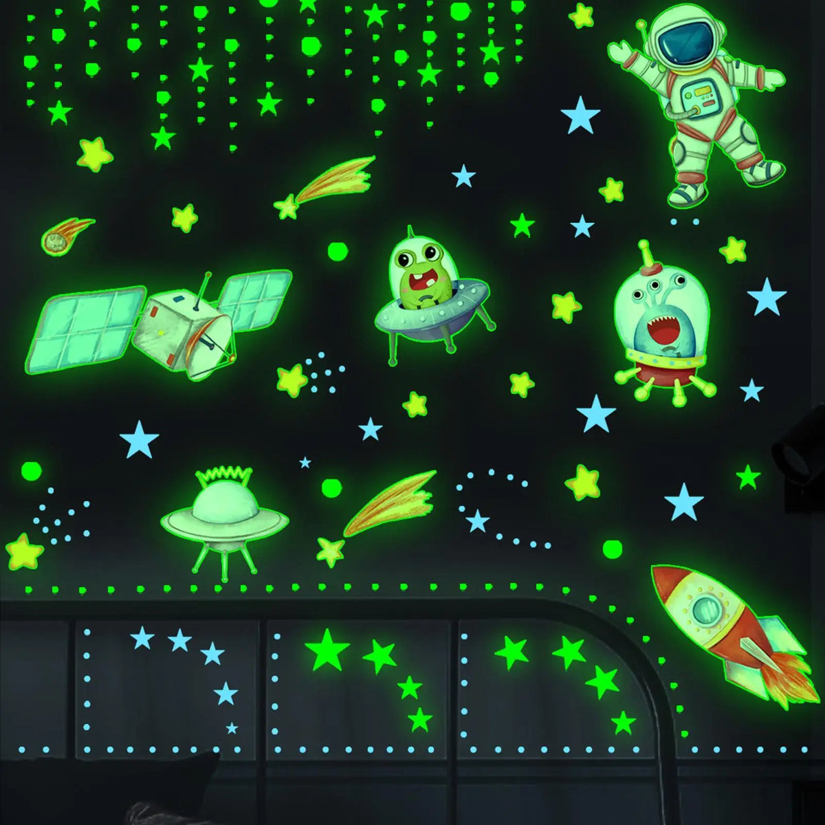 Glow in the Dark Astronaut Star Wall Decals for Kids Room