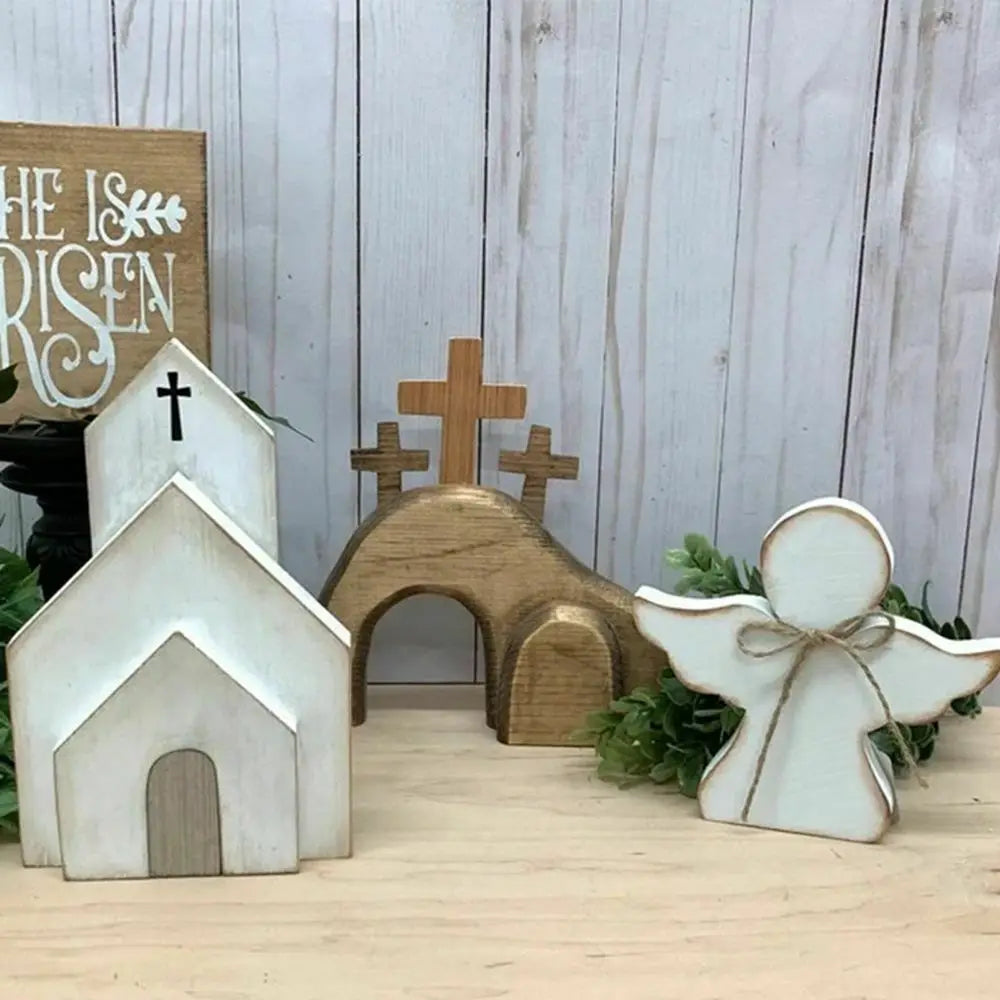 Handcrafted Easter Resurrection Scene Wooden Tray Décor Set