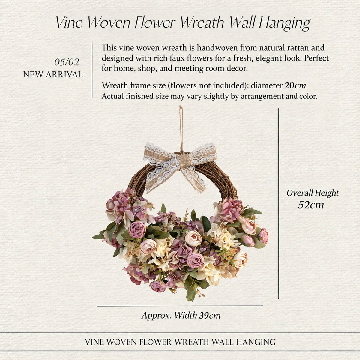 Rustic Hydrangea Rose Wall Wreath | Front Door & Wedding Decor