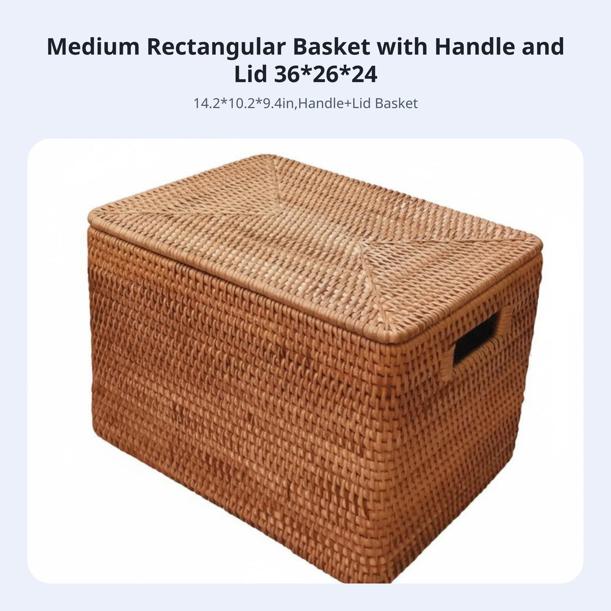 Rectangular Wicker Storage Box with Lid & Handles | Rustic