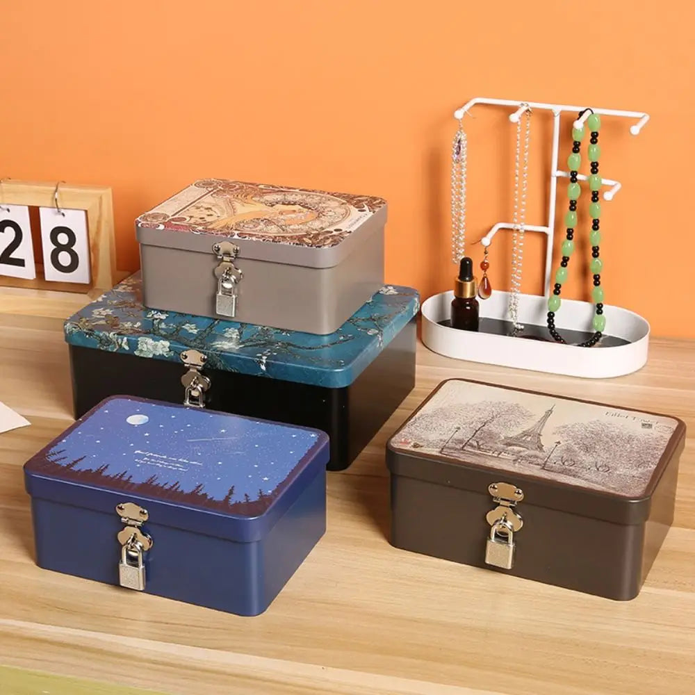 Vintage Tinplate Storage Box with Lock & Key | Jewelry Tin