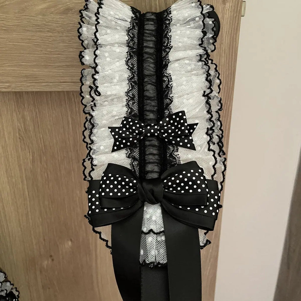 Lolita Lace Headband – Black White Polka Dot Bow Headdress