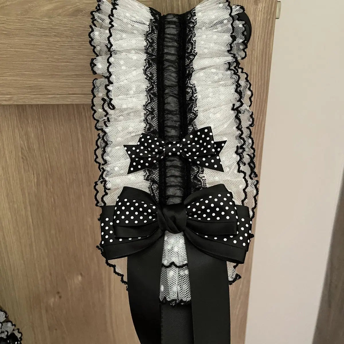 Lolita Lace Headband – Black White Polka Dot Bow Headdress