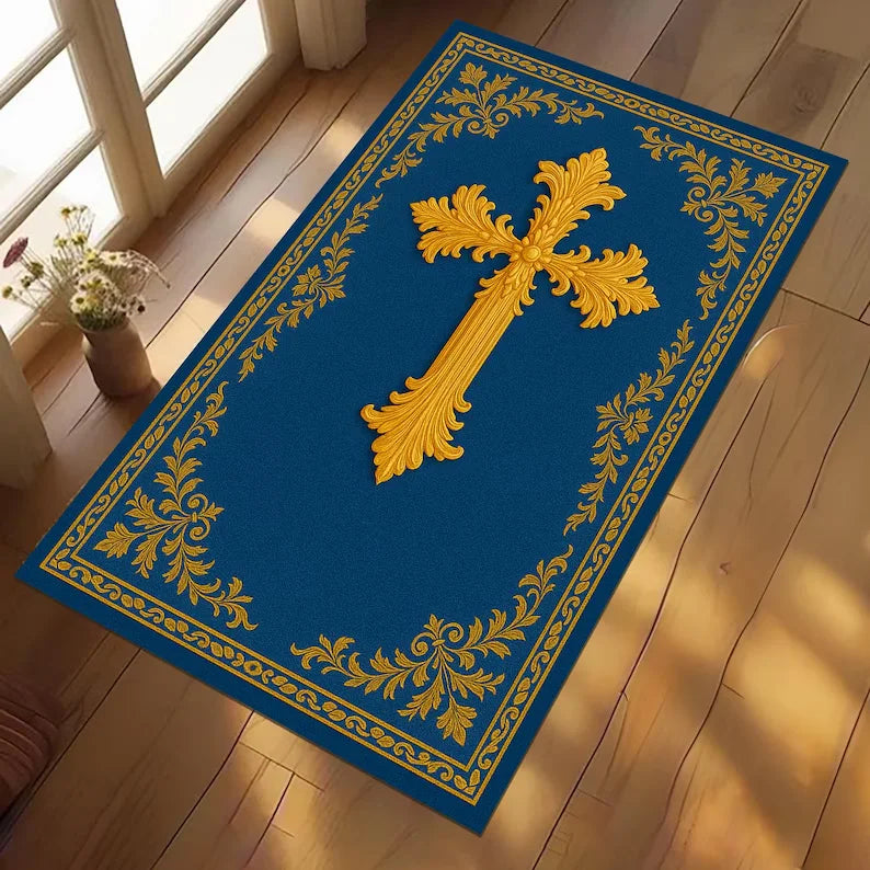 Vintage Cross Prayer Rug – Non-Slip Christian Home Décor Mat