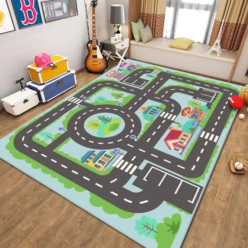 Kids City Map Car Play Mat – Road Rug for Playroom & Bedroom