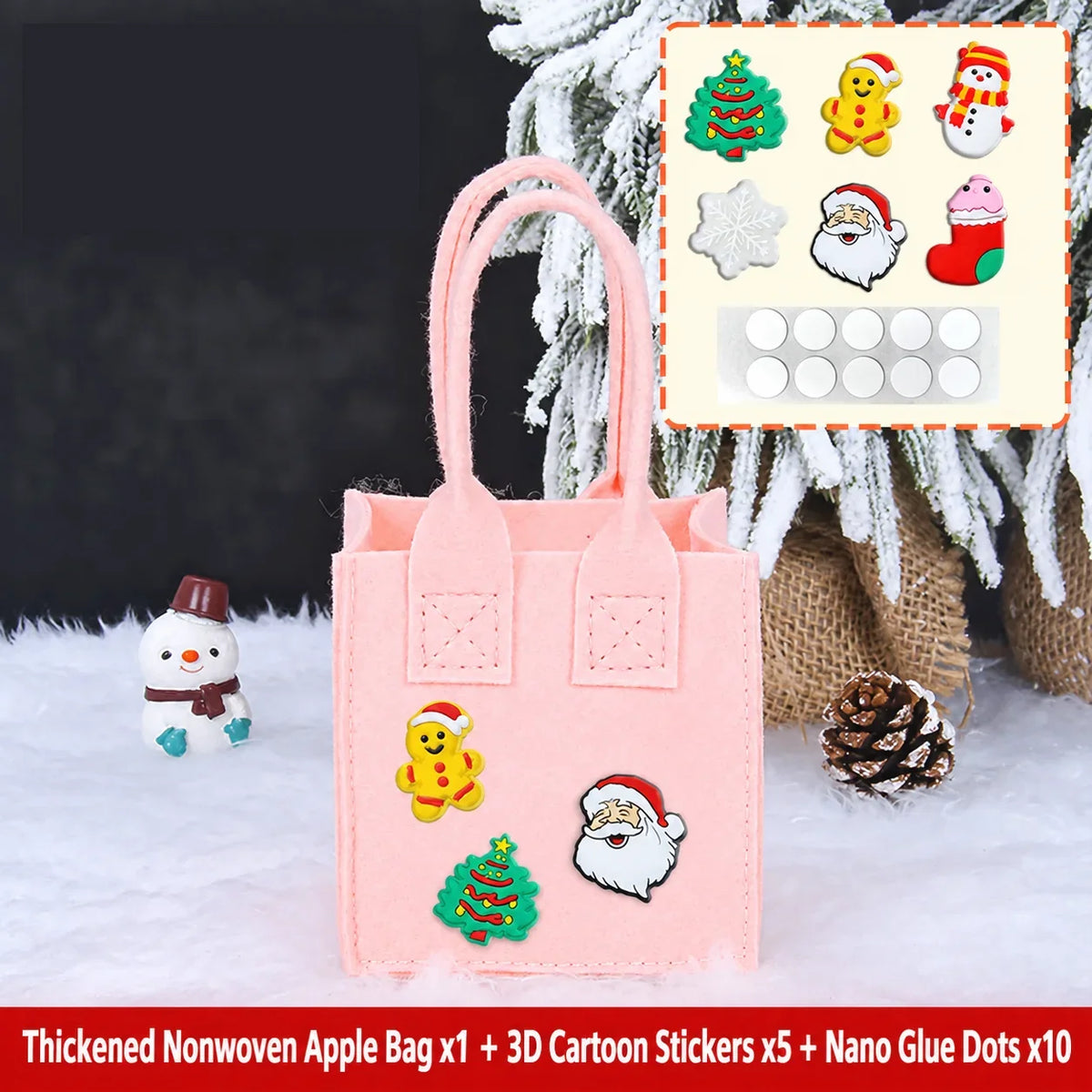 Christmas Non-Woven Felt Gift Bag with Cartoon Stickers
