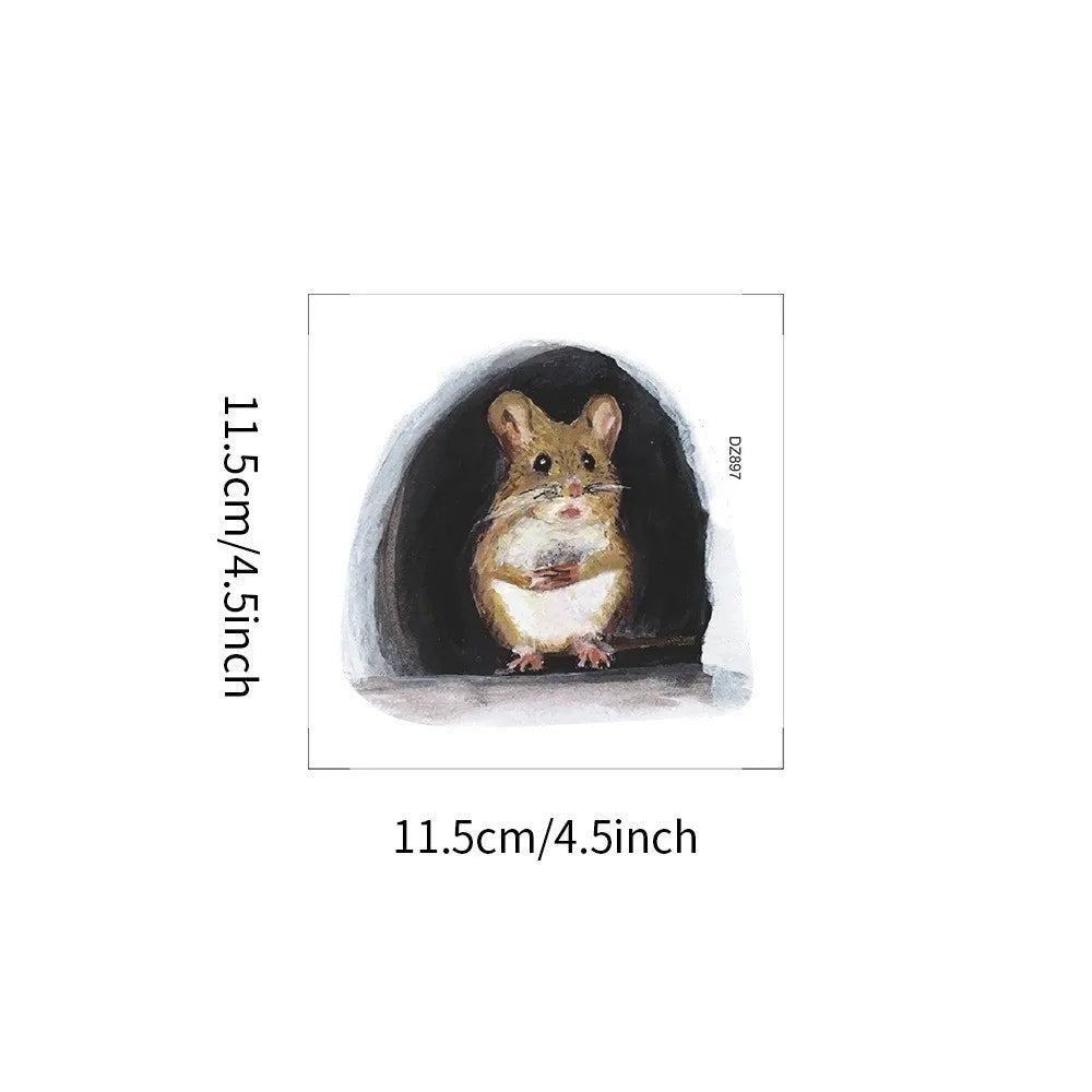 Cartoon Mouse Hole Wall Sticker – 3D PVC Decal for Kids
