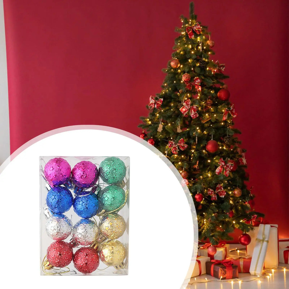 12-Pack Christmas Ball Ornaments – Colorful Tree Pendants