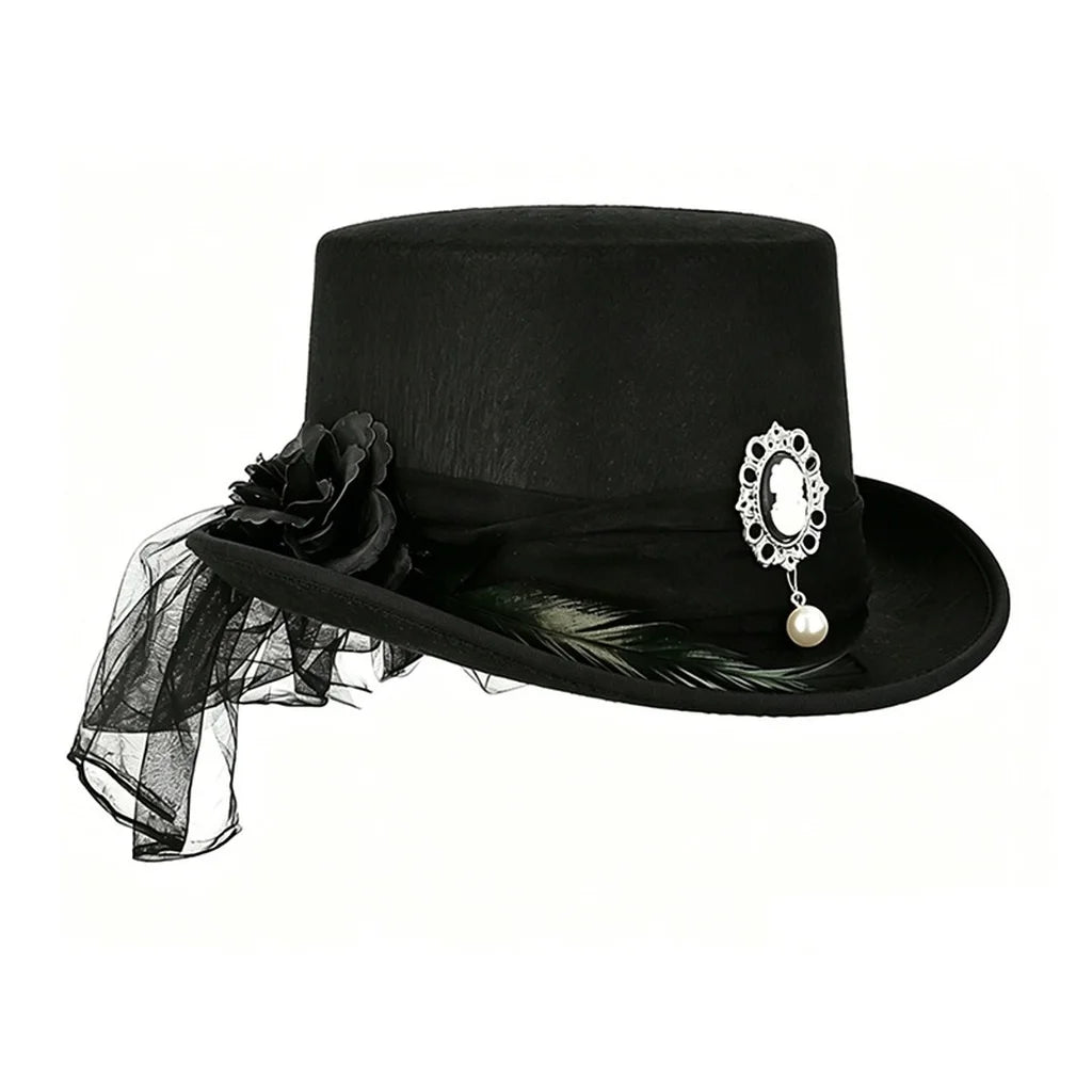 Gothic Top Hat | Black Lace Retro Costume Hat Halloween