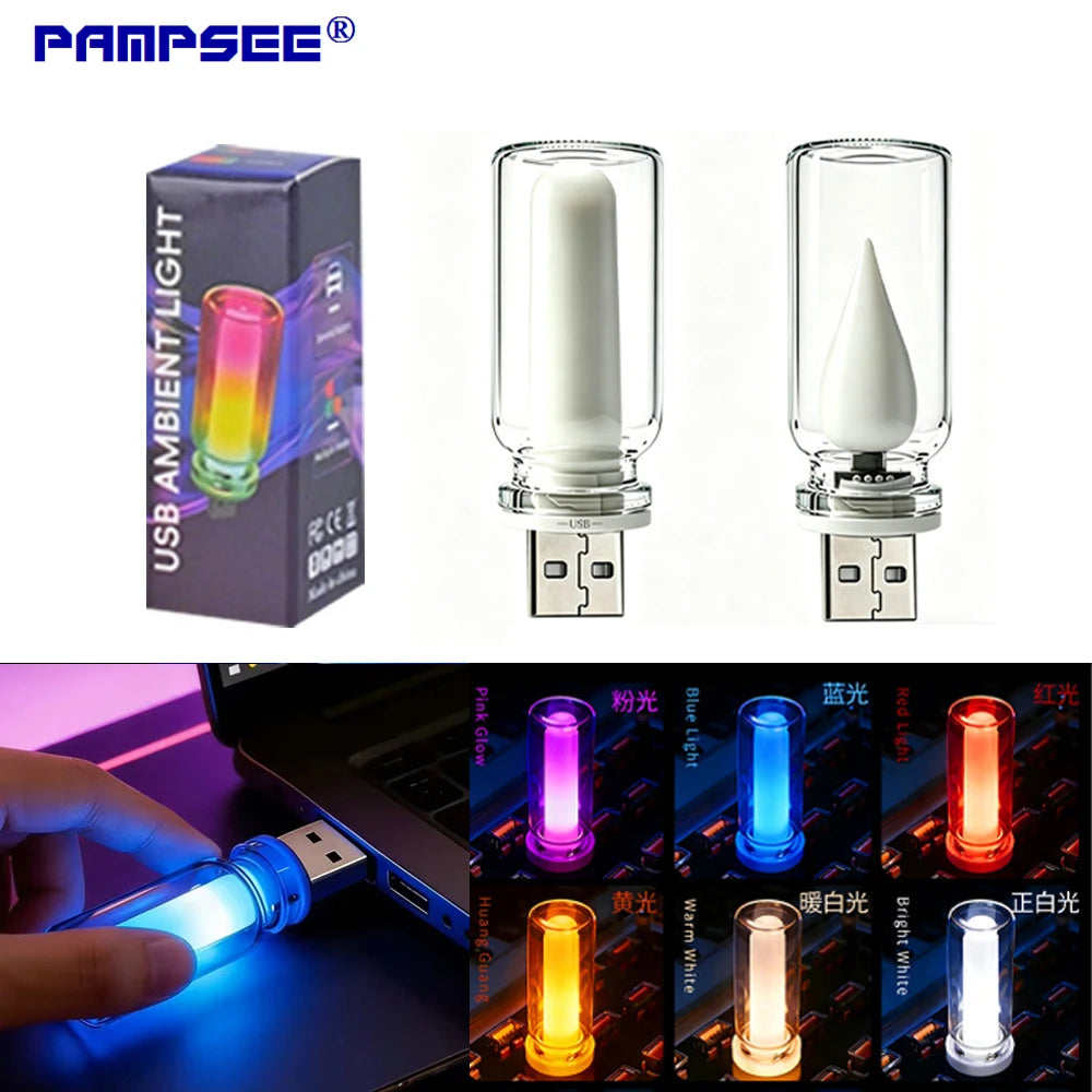 USB LED Flame Candle Ambient Light – Car & Home Décor