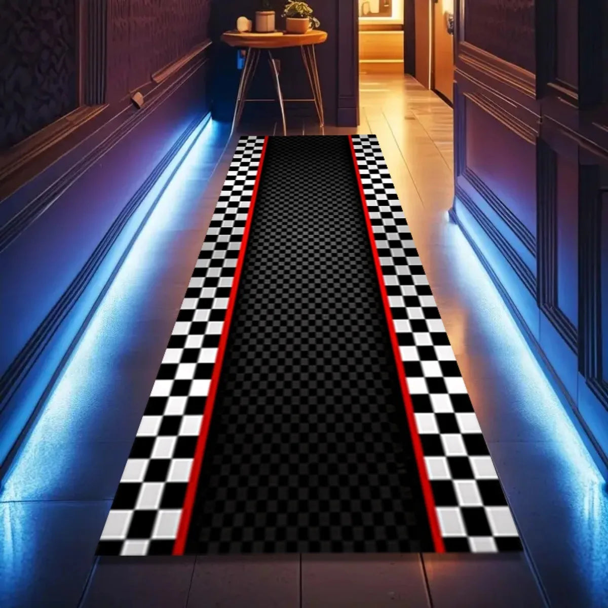 Race Car Checkered Runner Rug – Non-Slip Kids Floor Mat