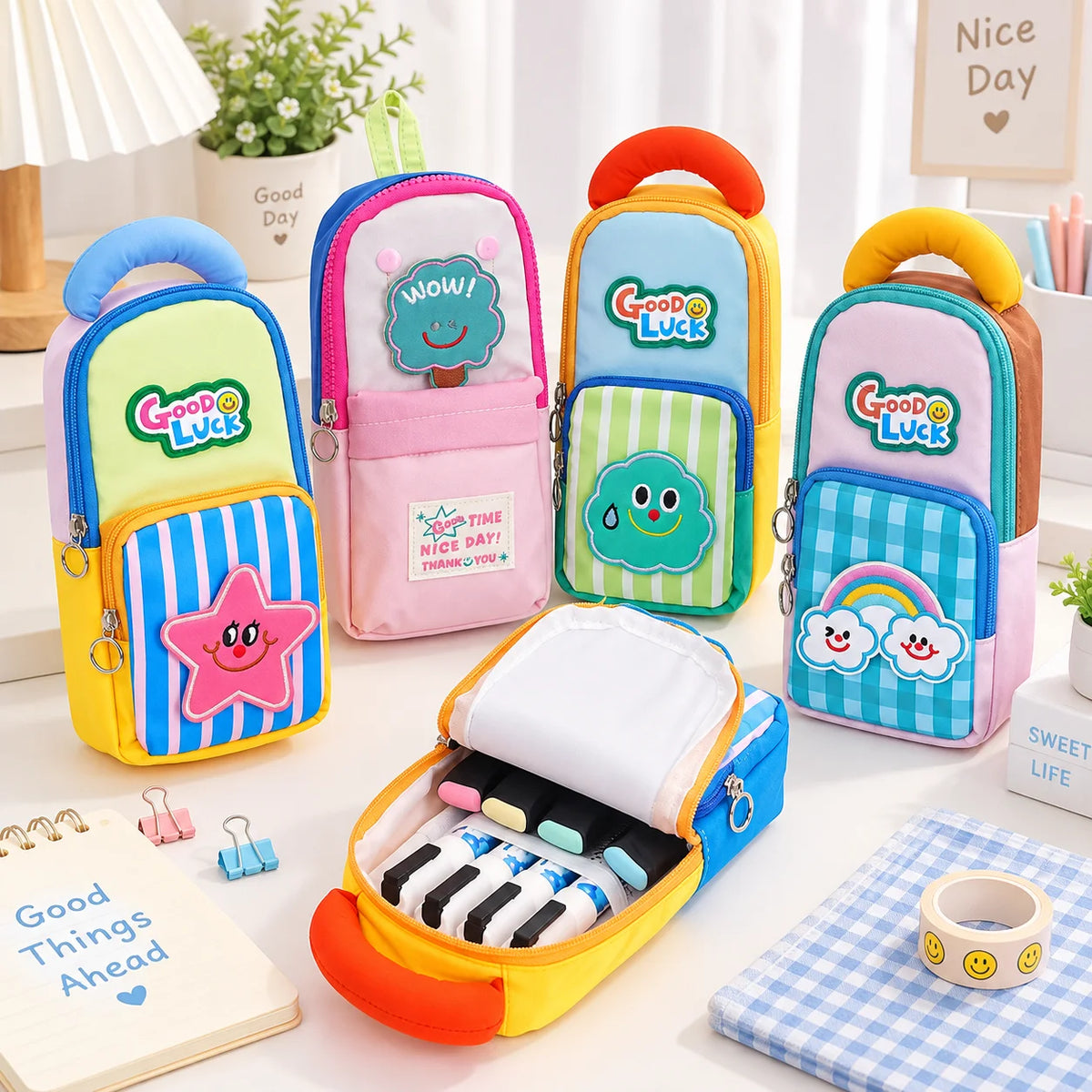 Cute Star Backpack Pencil Case – Large Capacity Kids Pouch