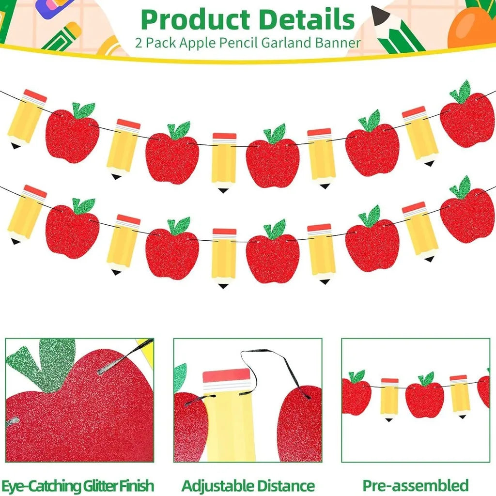 Glitter Gold Back to School Bunting Banner Set – 2 Pack