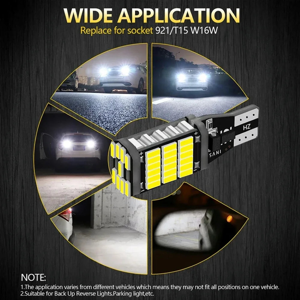 2PCS T15 LED Bulbs W16W 45-SMD 6000K Car Reverse Backup Light