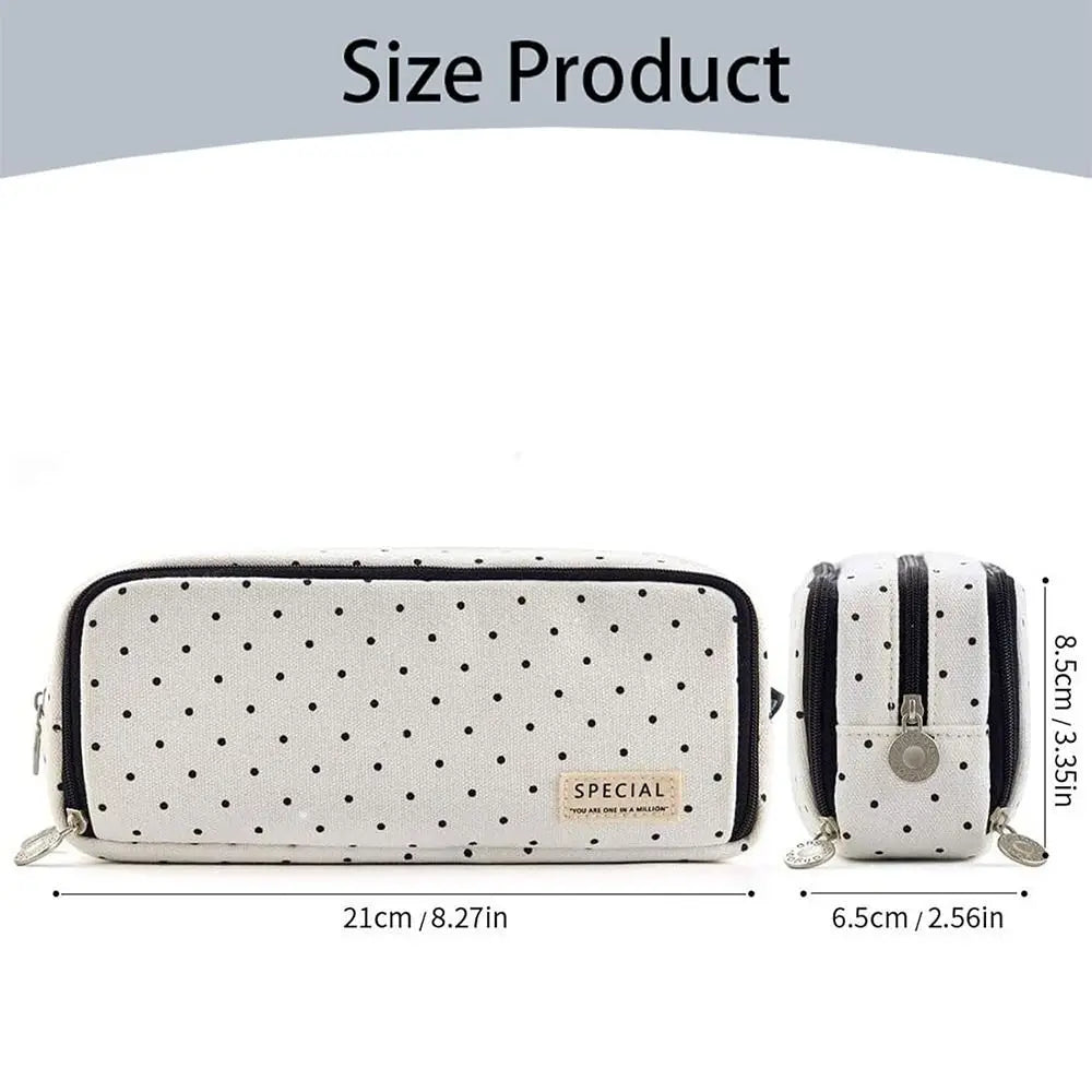 Polka Dot Pencil Case – Large Capacity Multi-Compartment Bag