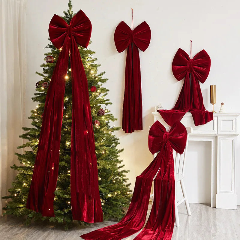 Large Velvet Christmas Bow Decoration – Wine Red Tree Pendant