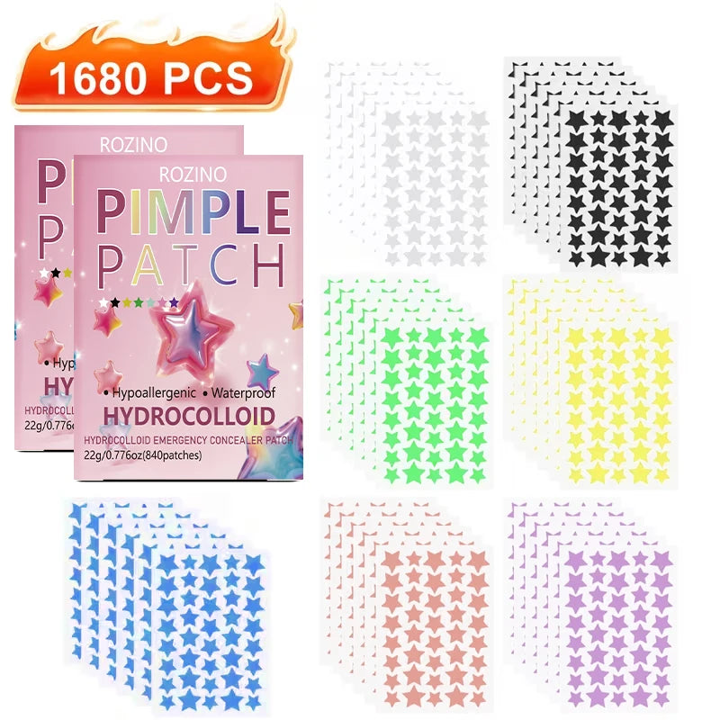 ROZINO Star Hydrocolloid Acne Patches 840/1680 Pcs – 7 Colors