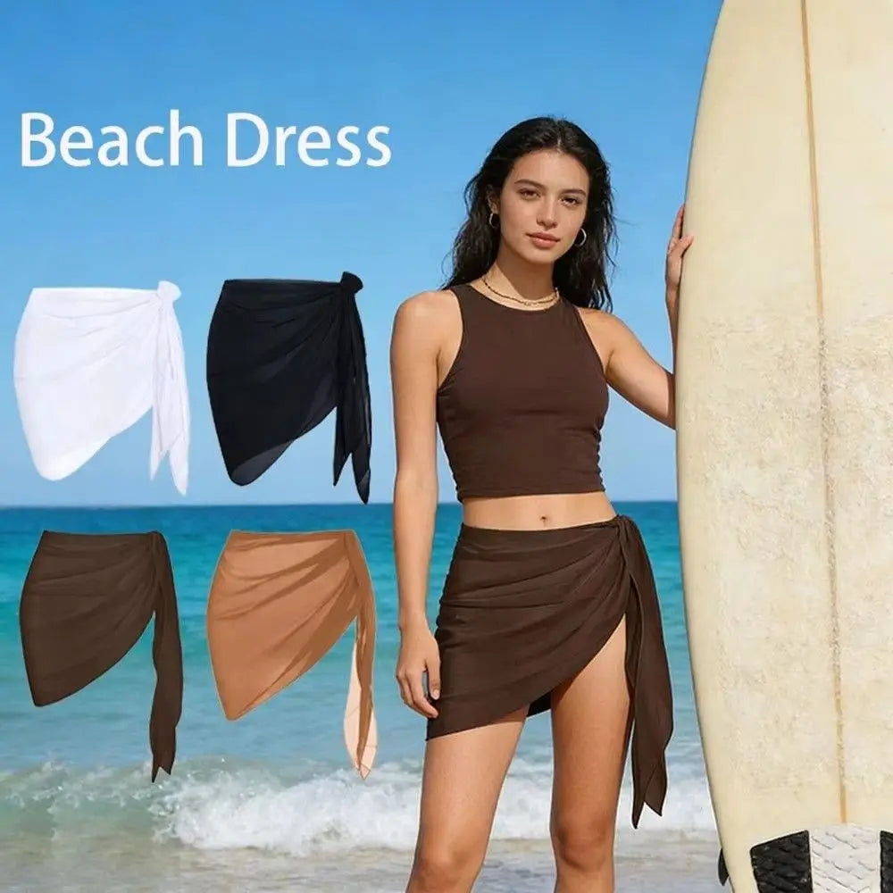 Women's Sheer Beach Wrap Skirt – Solid Color Bikini Cover-Up