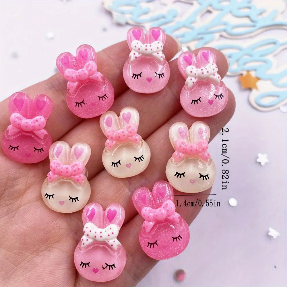 20-Pc Resin Glitter Rabbit Bowknot Cabochons for Crafts & Scrapbook