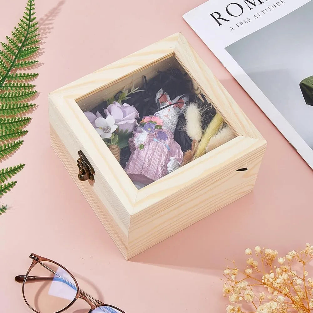 Unfinished Wooden Box with Clear Lid | 15x15x9.5cm Gift Box