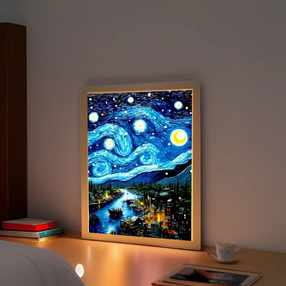 LED Light Painting Frame – Van Gogh Starry Sky Wall Art Décor