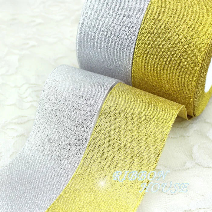 Gold & Silver Christmas Ribbon 25 Yards | Jacquard Polyester