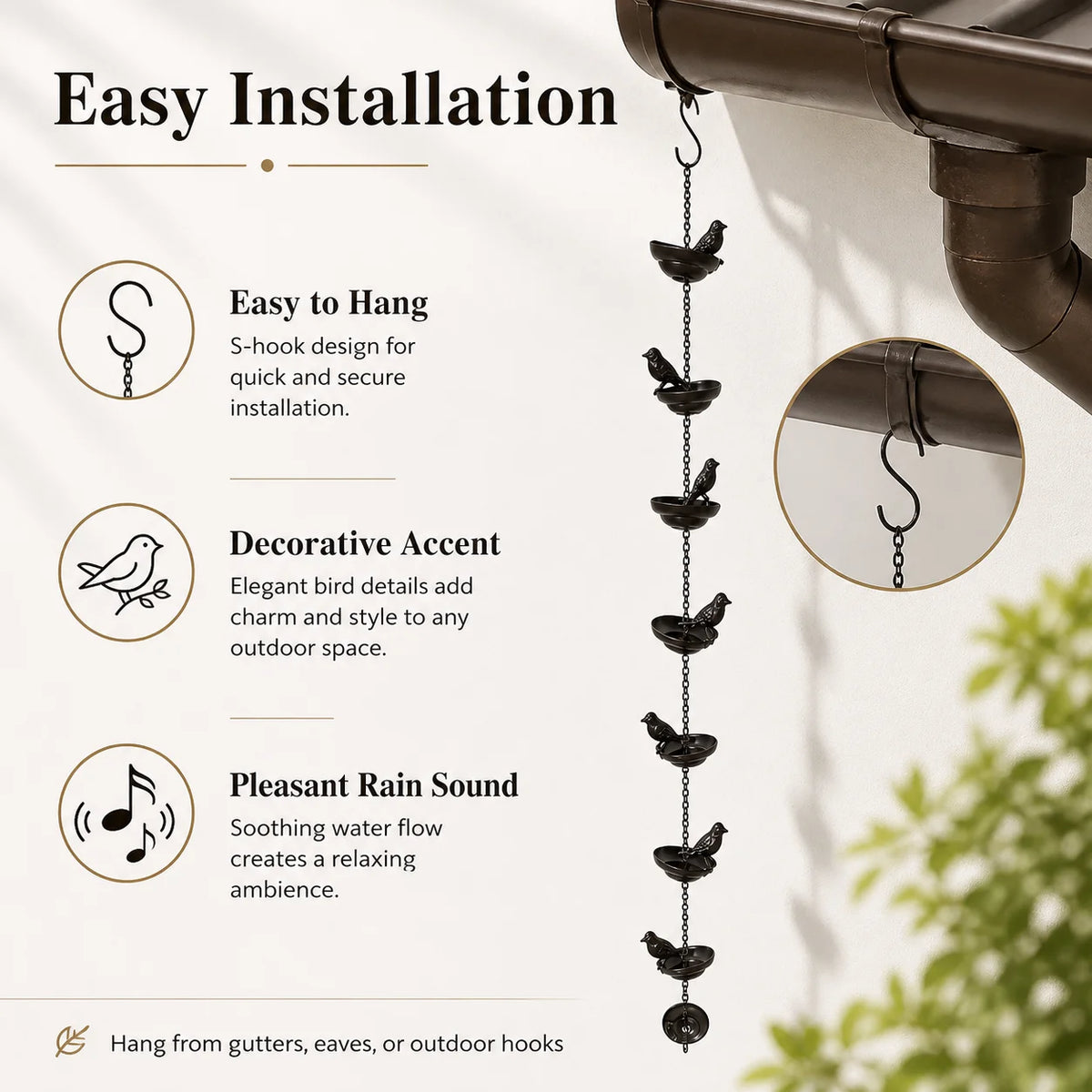 Iron Birds Rain Chain – Garden Outdoor Hanging Decoration