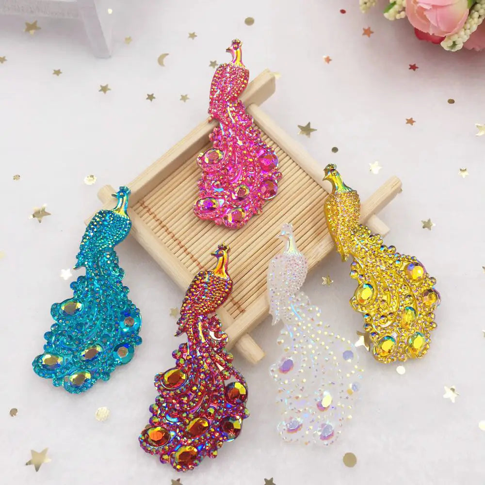 Peacock Resin Rhinestone Cabochon Appliqué | 5pcs DIY Craft