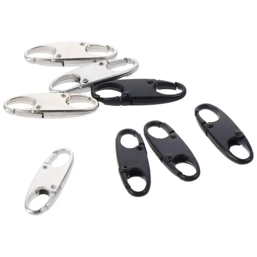 8-Pack Metal Zipper Lock Clips with Carabiner – Black & Silver