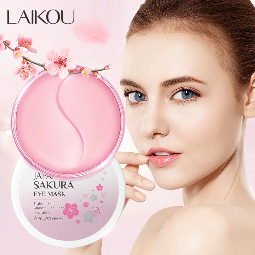 LAIKOU Sakura Collagen Gel Eye Patches – 50 Pcs Moisturizing
