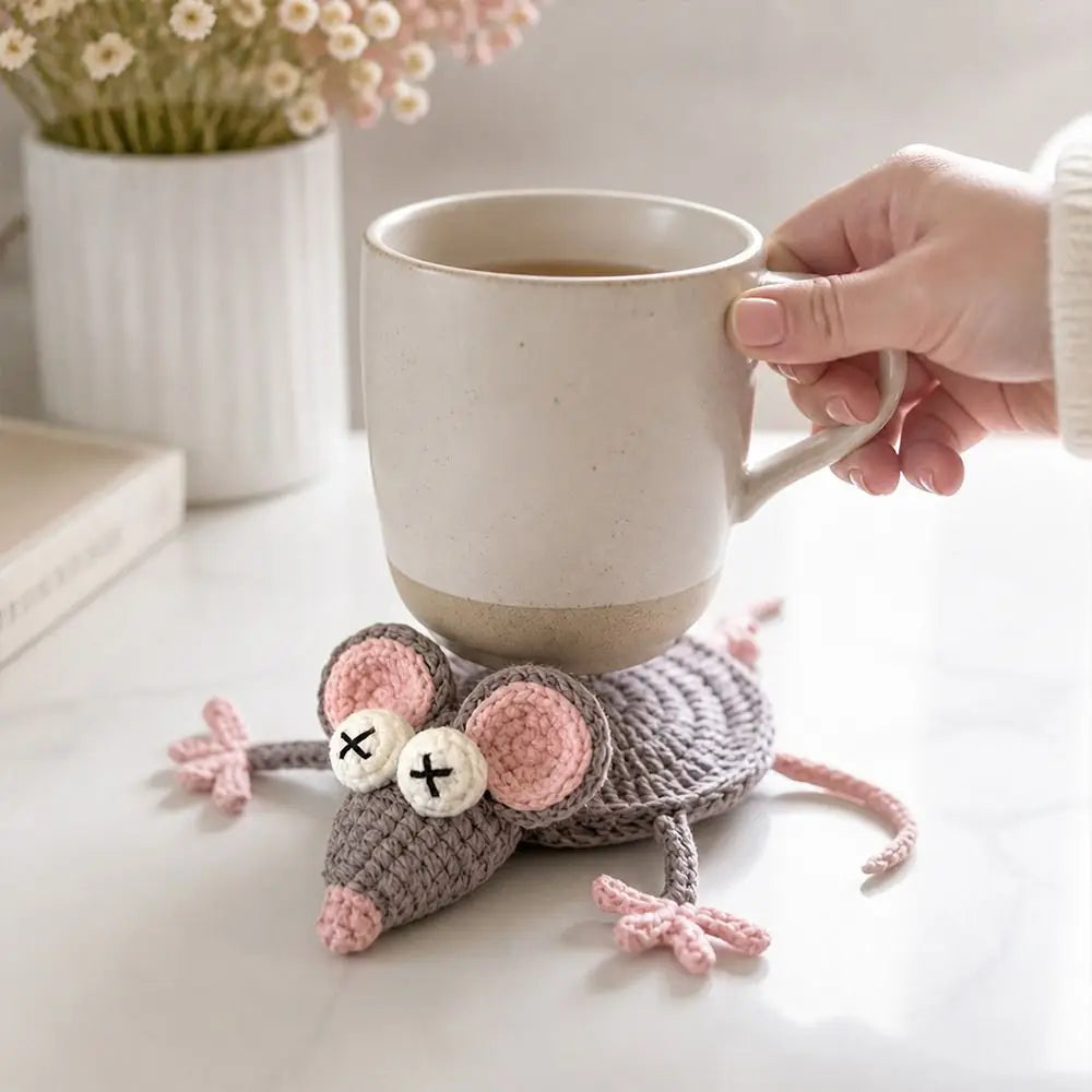 Handmade Crochet Animal Coaster – Knitted Cotton Drink Mat