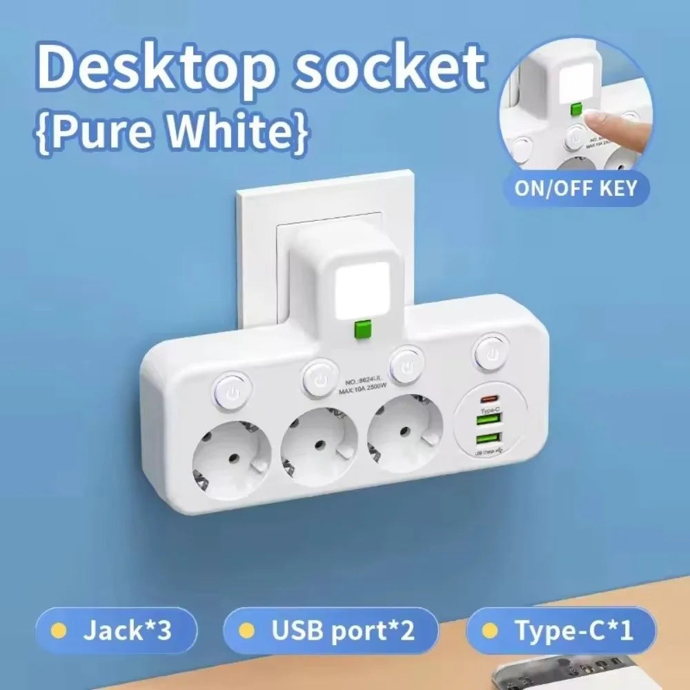 EU Wall Socket 2–5 Plugs with USB Type-C Ports | 2500W
