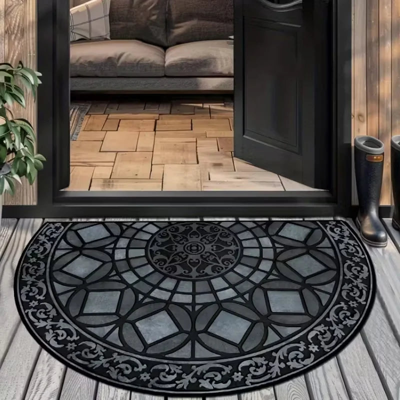 Vintage Semi-Circle Door Mat | Non-Slip Half-Round Welcome Rug