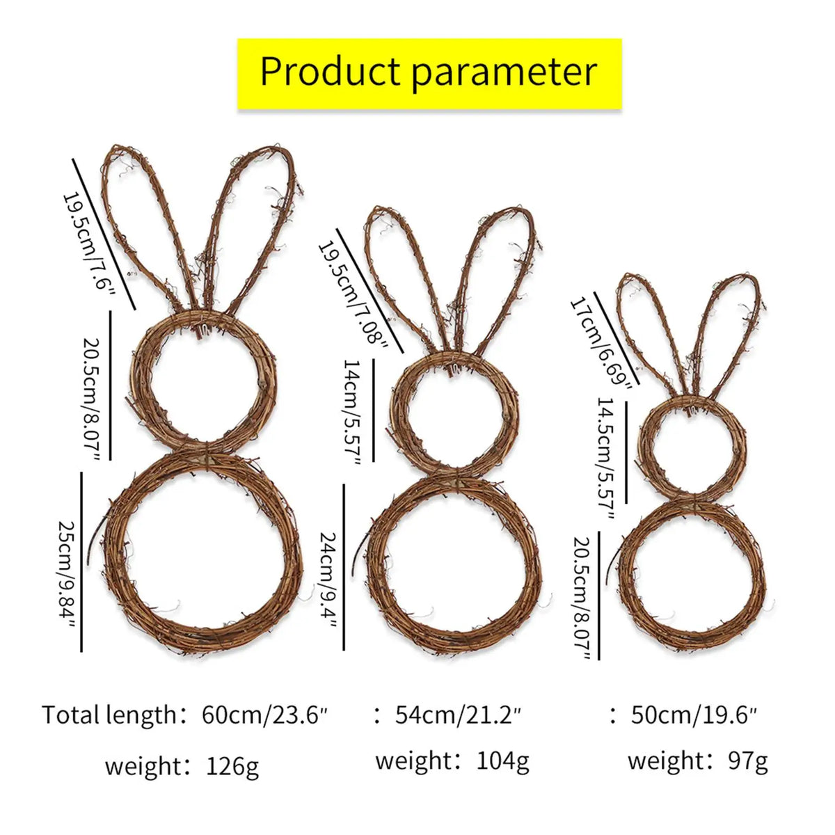 Easter Bunny Rattan Wreath – Foldable Spring Door Garland