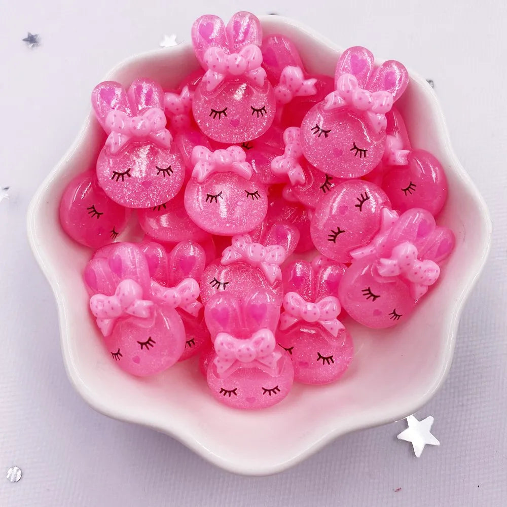 20-Pc Resin Glitter Rabbit Bowknot Cabochons for Crafts & Scrapbook